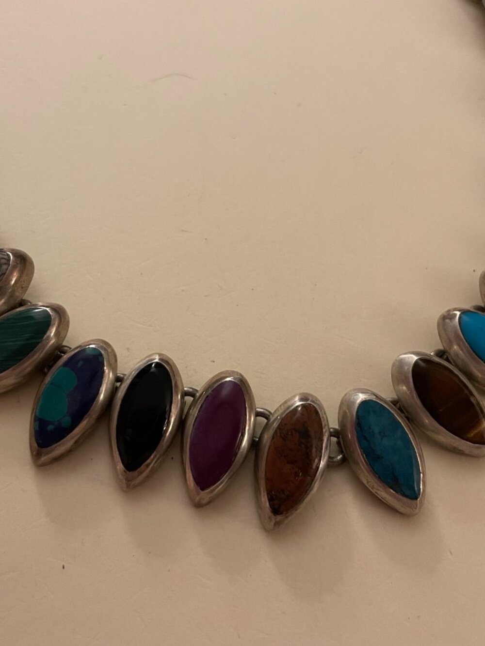 Vintage Taxco Sterling Silver Necklace 16-16.5" Multi Stone 78 grams 925 Mexico - Picture 4 of 11